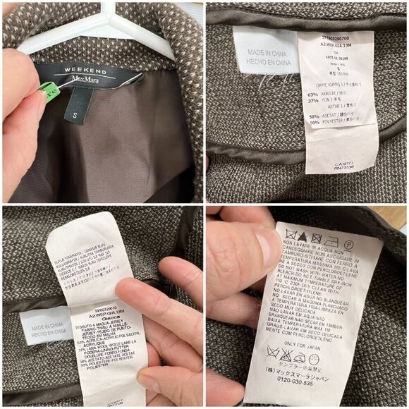 MaxMara Weekend Wool Blend Brown Cream Pattern Unconstructed 2Button Blazer Sz S - Picture 14 of 15